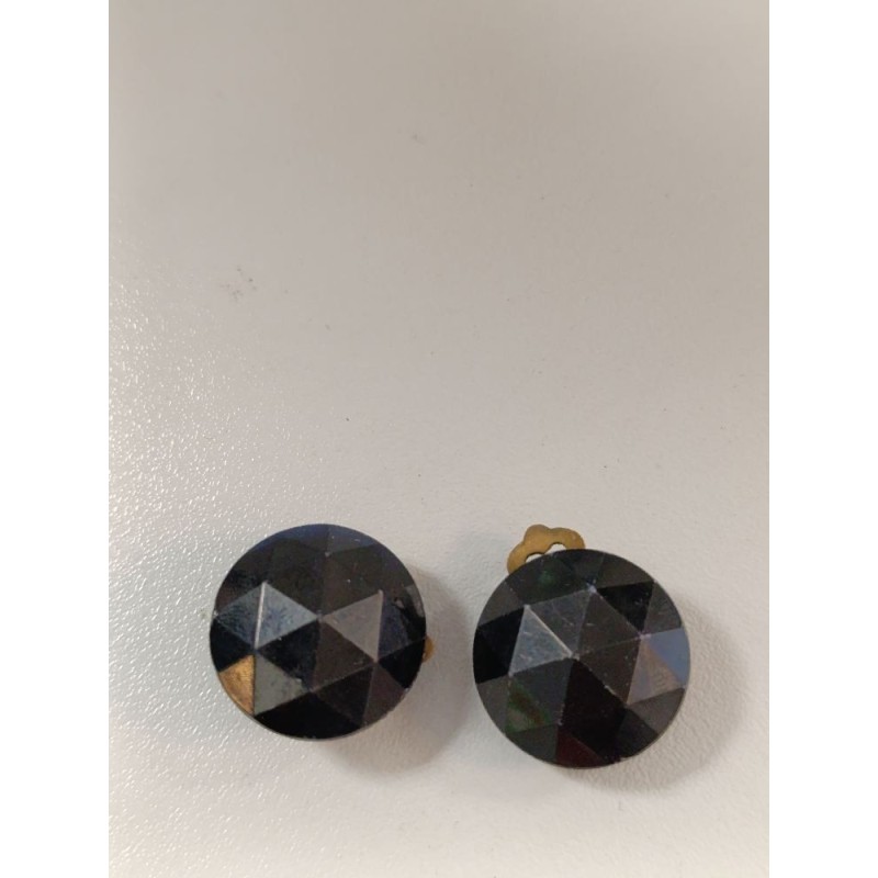 Boucle d'oreilles vintage clips noires à facettes