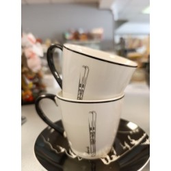 4 tasses café  Jline ski noires et blanches