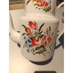 Cafetière métal décors fleurs vintage