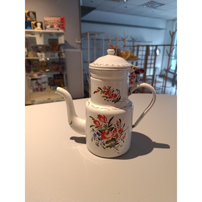 Cafetière métal décors fleurs vintage