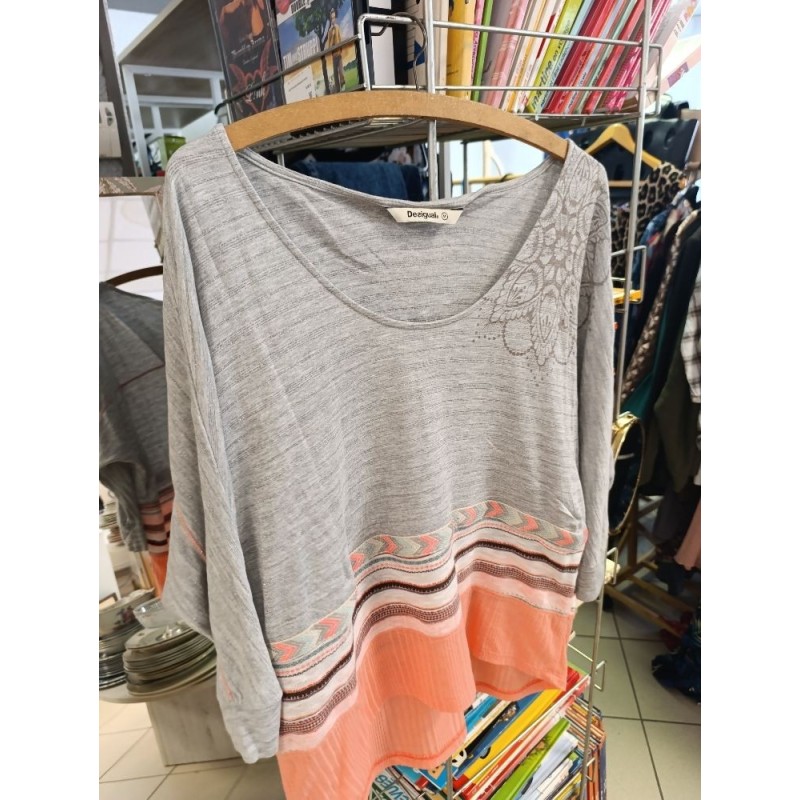 tshirt manches longues desigual rose gris taille M