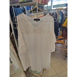 tshirt blanc dentelle manches papillons ouvertes épaules taill s-m