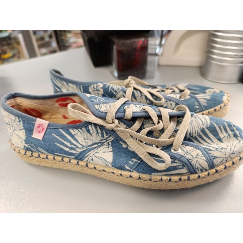 chaussures en toile et cordes bleu motifs tropicaux pointure 37