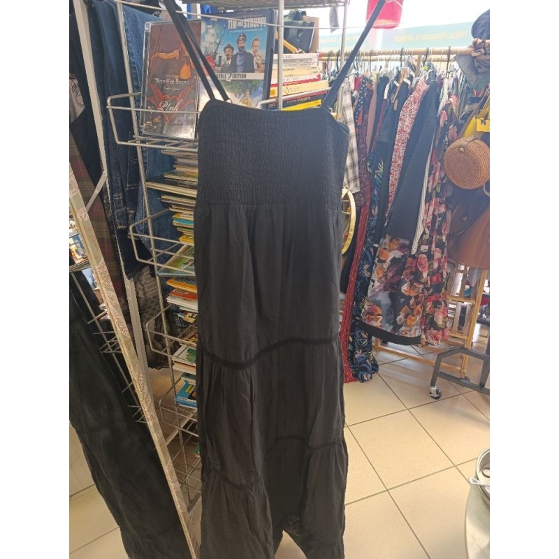 longue robe noire haut smocks cotonnade 36-38