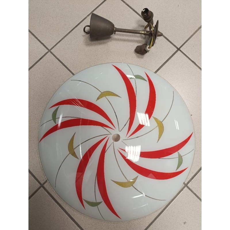 lampe plafonnier vintage 60' en verre prêt à poser
