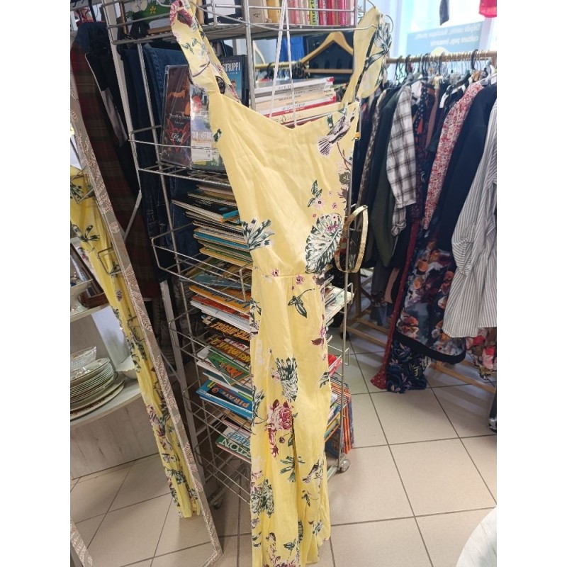 robe jaune très longue à bretelles motifs tropicaux taille m
