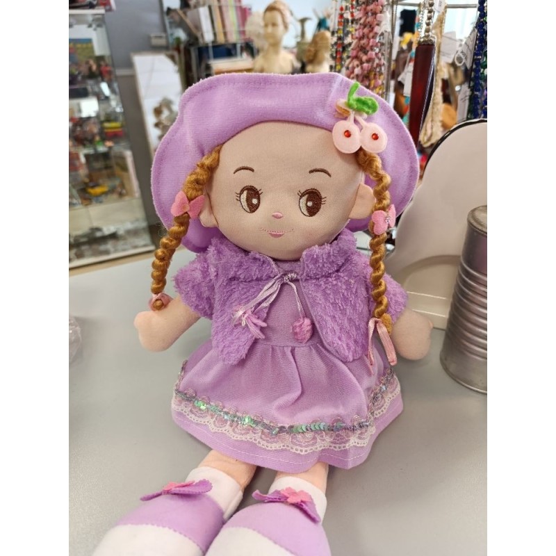 poupée de chiffon vintage robe et chapeau lila