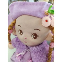 poupée de chiffon vintage robe et chapeau lila