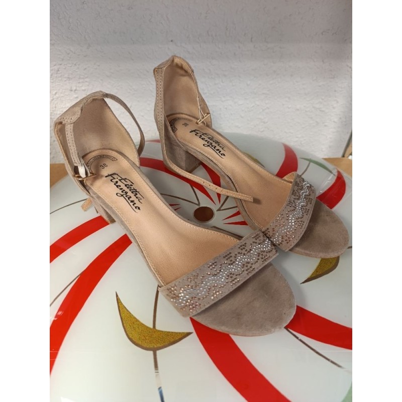 sandale peau de pêche beige strass 38