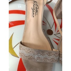 sandale peau de pêche beige strass 38