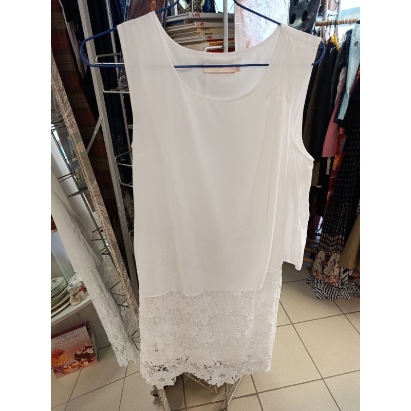 Robe blanche chic voile superposé bas dentelle blanche taille M