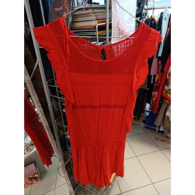 combishort rouge cotonnade et dentelle taille 36