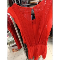 combishort rouge cotonnade et dentelle taille 36