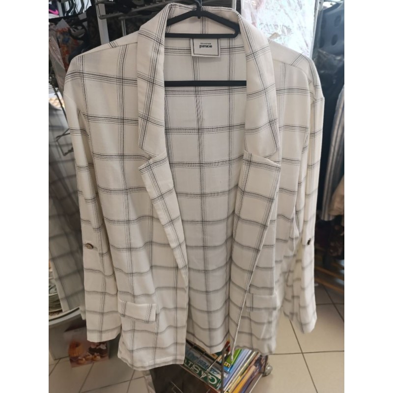 veste blanches fin carreaux noir tissu type lin taille S