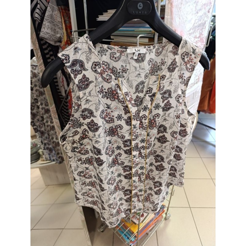 tunique sans manches blanche motif cachemire rose taille 42