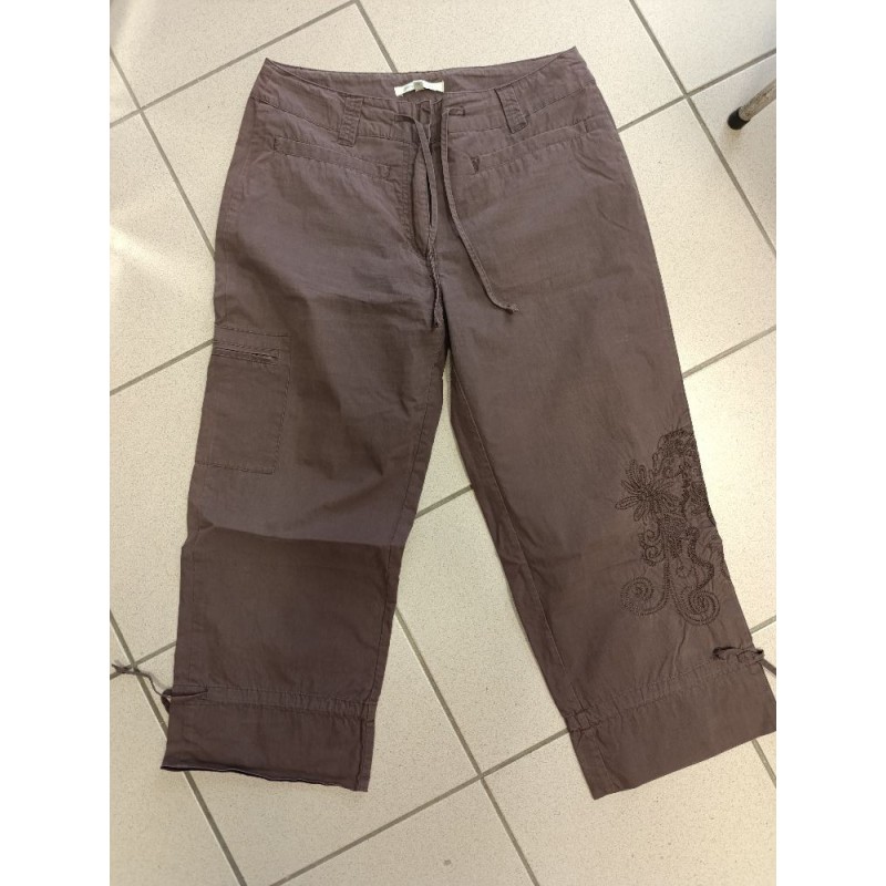 pantacourt marron broderies jacquline riu taille 42