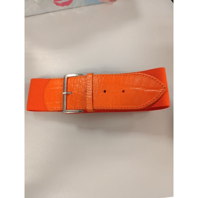 ceinture orange vintage élastique et cuir