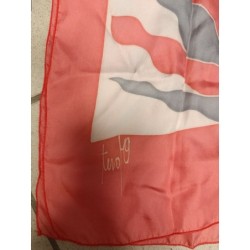 foulard écharpe en soie vintage rose et gris signé