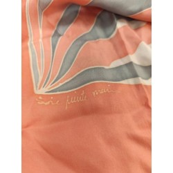 foulard écharpe en soie vintage rose et gris signé