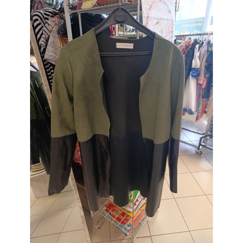 veste peau de pêche kaki et cuir simili noir taille 38 