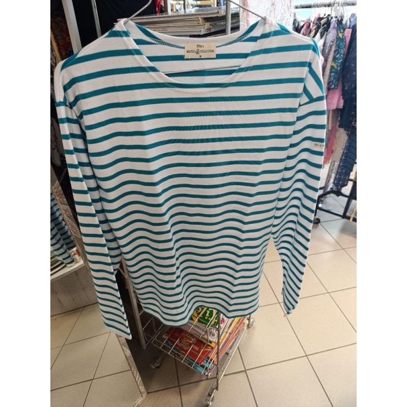 marinière blanc et turquoise taille M
