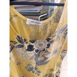 robe jaune lin motifs floraux type tissu indien taille M