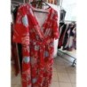 Longue robe rouge tissu assiatique pivoine col V manches courtes taille XL neuve