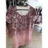 robe rose manches courtes 3XL neuve impression effet strass