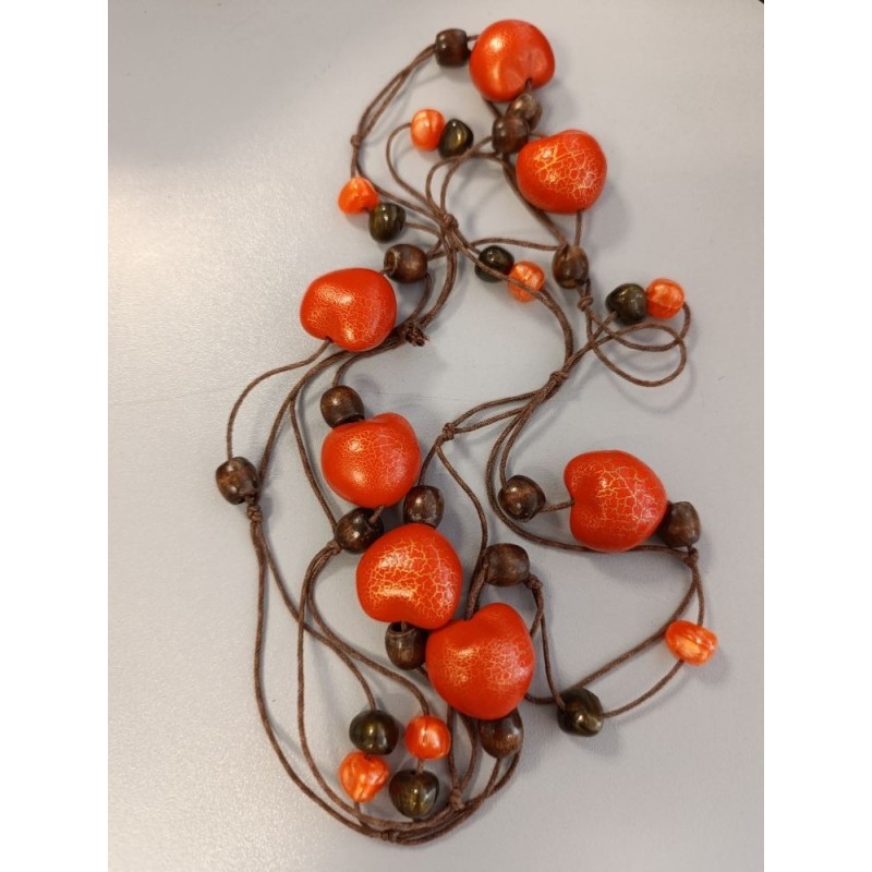 sautoir vintage ethnique orange et brun