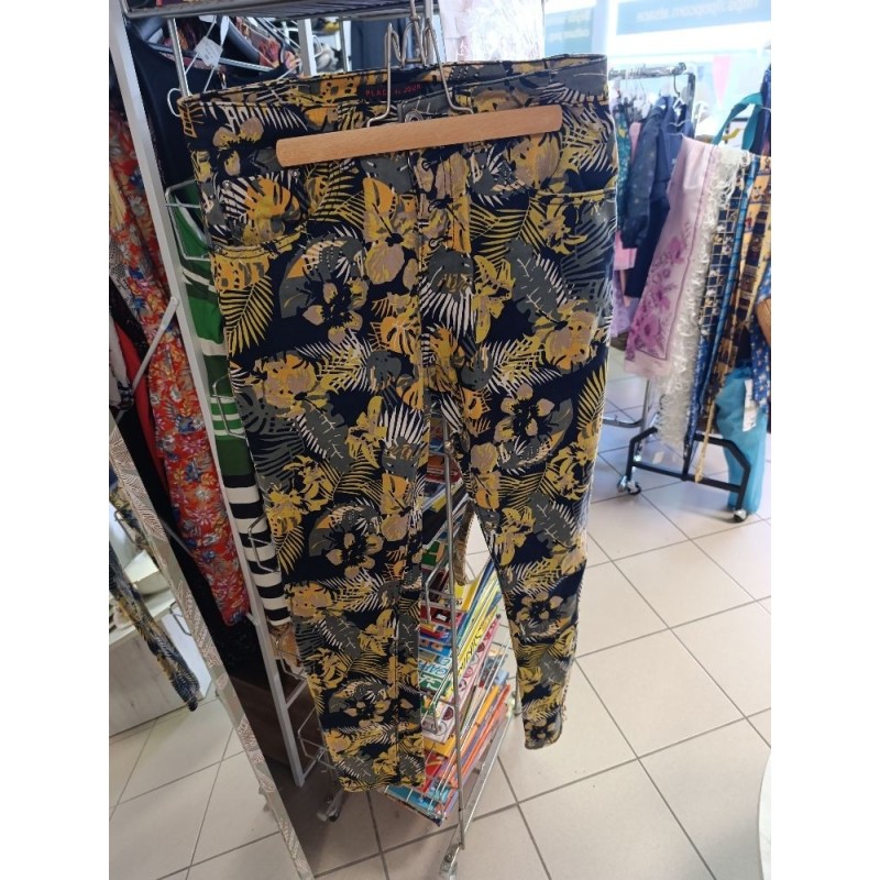 pantalon motifs tropicaux kaki jaunes place du jour taille 36
