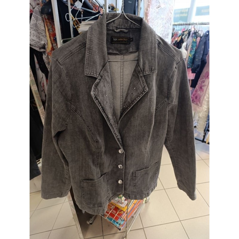 veste en jeans gris strass taille 46 