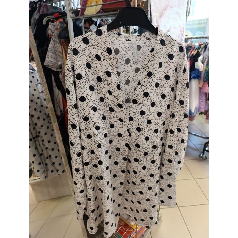 tunique fine manches longues blanches pois noirs blanche porte taille 48