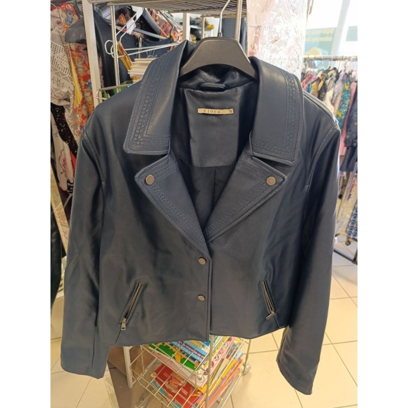 veste cuir simili bleu marine elora taille 46 