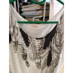 tshirt manches courtes gris motif plumes indiennes au col camaieu taille 46