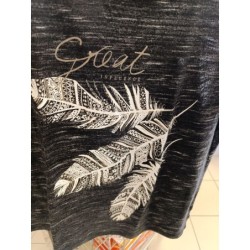 tshirt gris foncé motif plumes camaieu taille 46