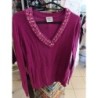 pull fin fushia col v décoré brillants taille 42/44