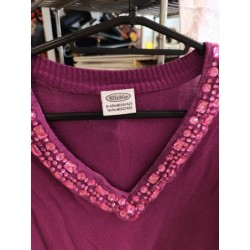 pull fin fushia col v décoré brillants taille 42/44