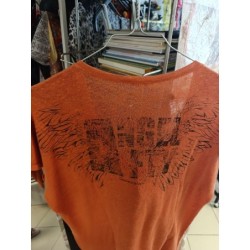 tunique manches courtes mailles fines orange impression ailes dans le dos Elroa taille 2