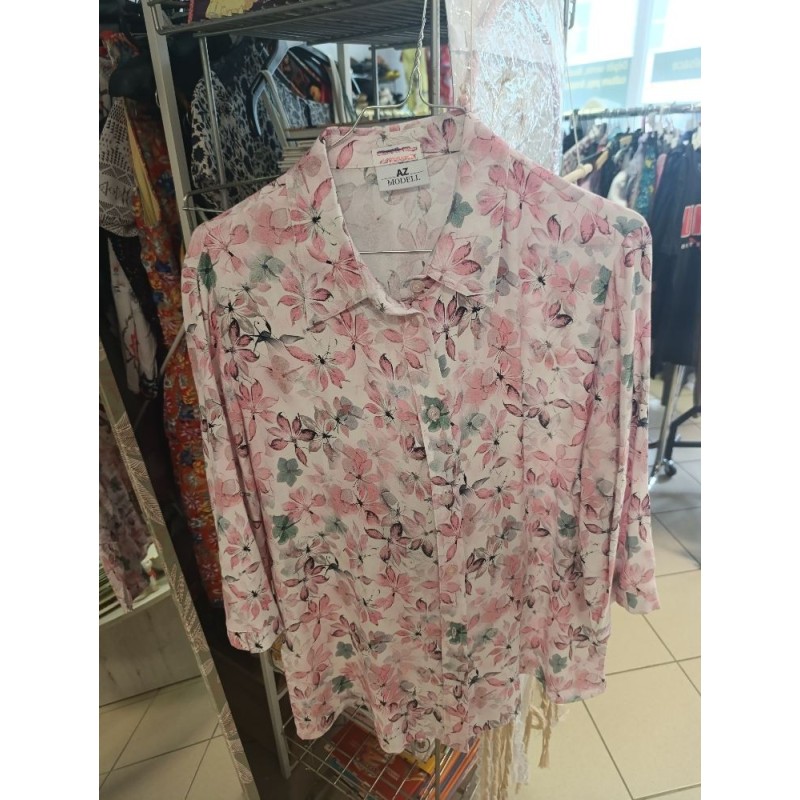 chemisier manches 3/4 style vintage fleurs roses taille 42