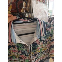 polo en coton manches courtes style vintage dessins fleurs lignes peinture à l'eau taille 44