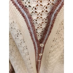 gilet manches 3/4 crocheté main crème grande taille