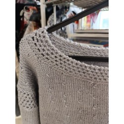 pull gris col rond grande taille fait main