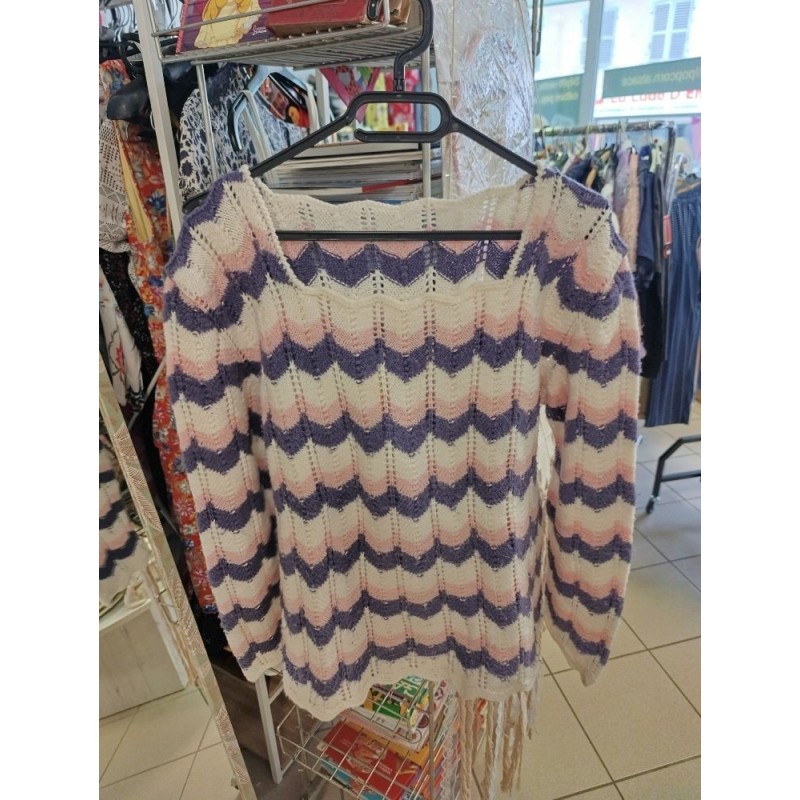 pull col bateau tricoté main macramé pastel grande taille