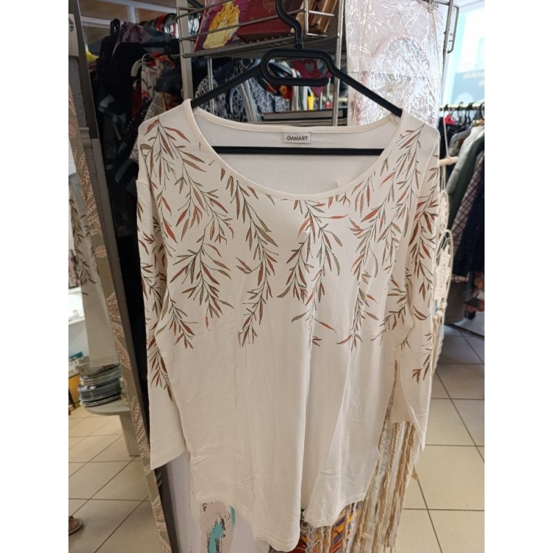 tshirt manches longues blanc bordures fleuris Damart taille 46/48