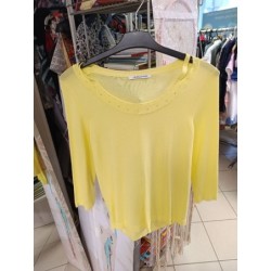 pull fin jaune bordure...