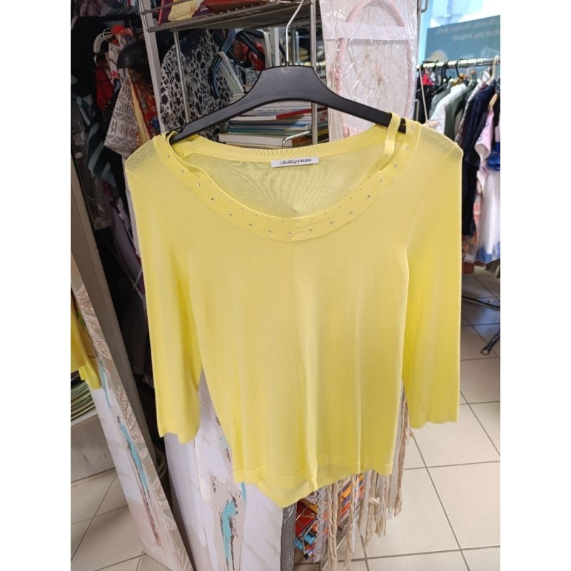 pull fin jaune bordure strass Christine Laure taille 42