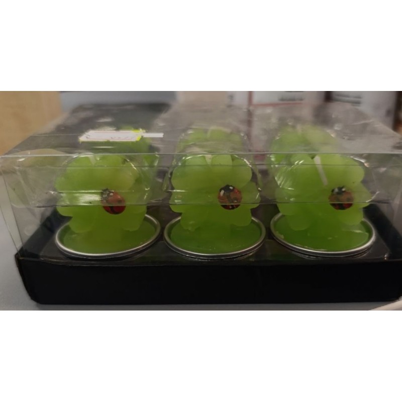 lot de 6 bougies porte bonheur trèsfle avec coccinelle neuf