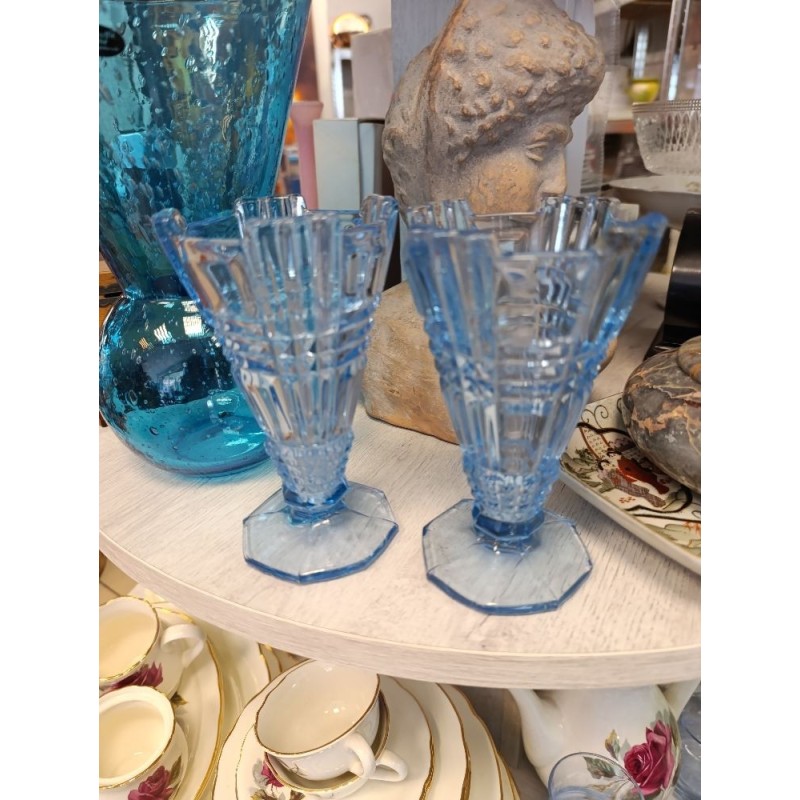 vase art déco verre bleu pressé
