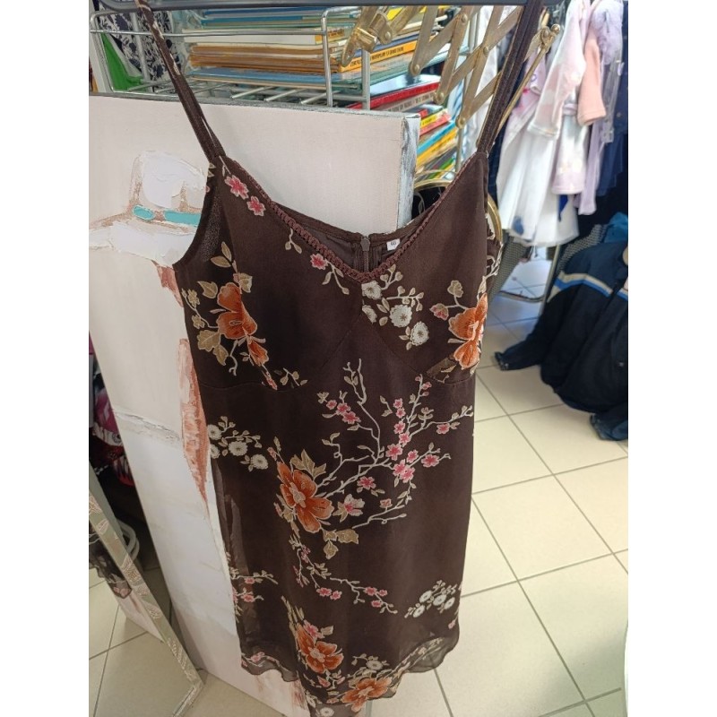 robe à bretelle brune à fleurs taille 46