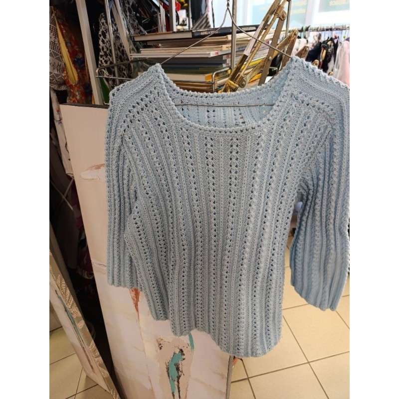 pull bleu claire tricoté main grande taille (46)